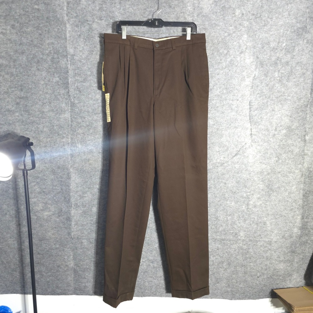 Savane Pleated Trousers Mens 36x36 Brown Deep Dye Cotton Cuffed Dress Slacks